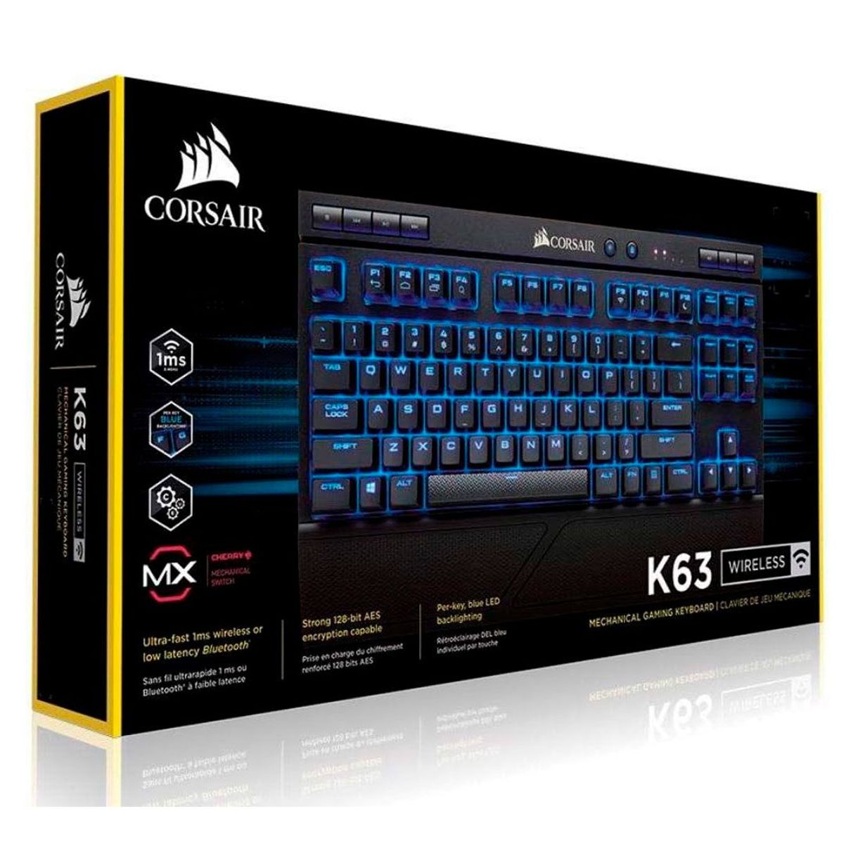 CORSAIR - Teclado mecánico inalámbrico para juegos K63 LED azul  CHERRY® MX Red