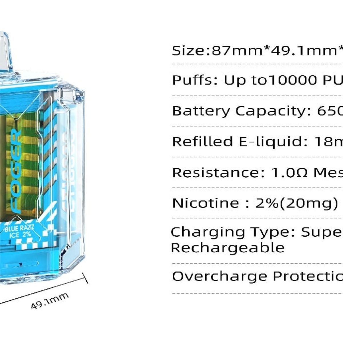 GENERICO - FOGER CT10000 10,000 puffs DESECHABLE 2% - BLUE RAZZ ICE