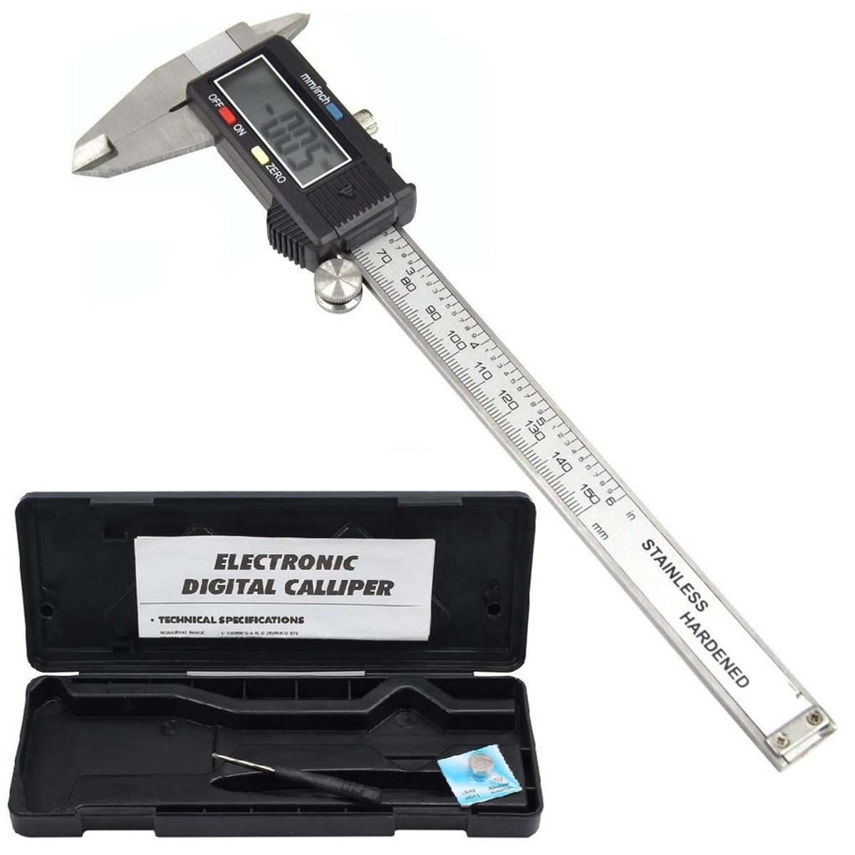GENERICO - Calibrador Vernier digital 150 mm 6 pulgadas Acero Inoxidable Mas Estuche