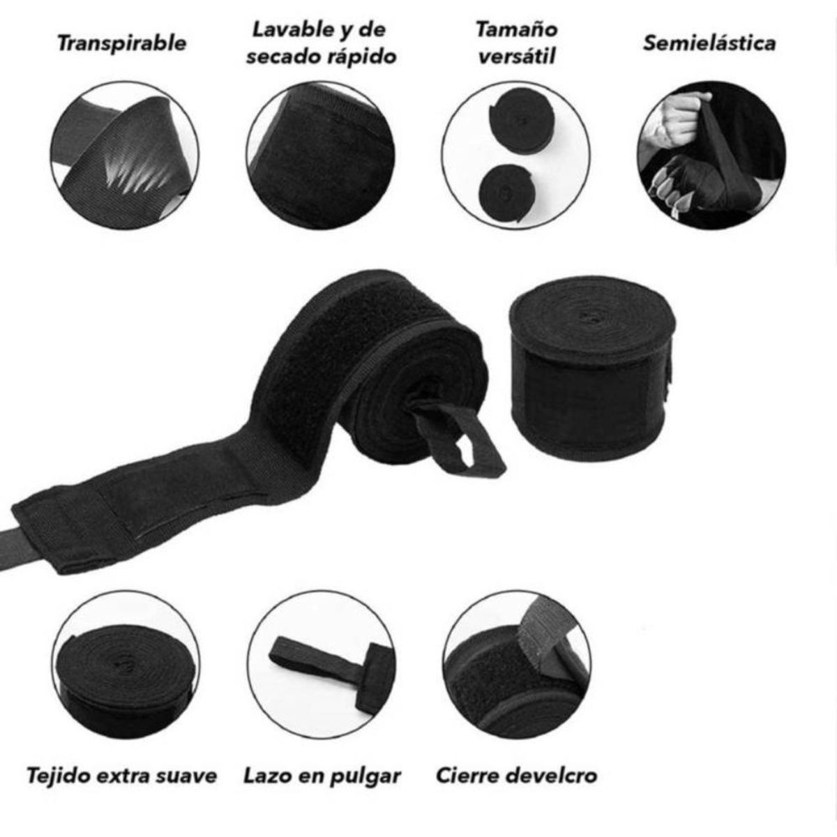 GENERICO - Vendas de Box 5mts Semielastico Negro Pro