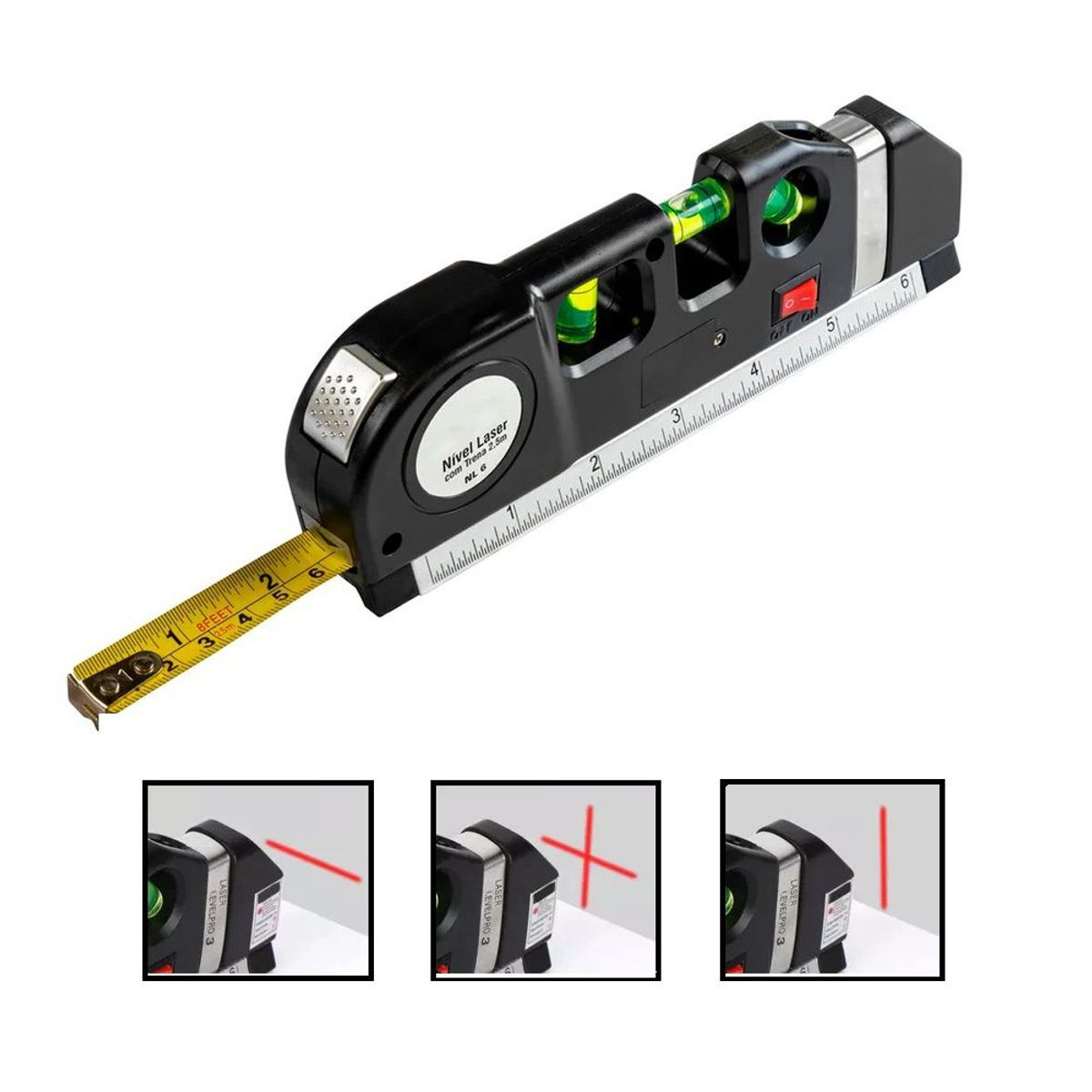 GENERICO - Nivelador Con Laser y Wincha 2.5m  Multifunción