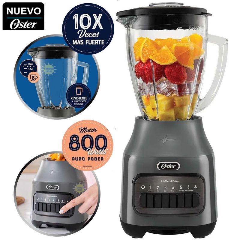 OSTER - Licuadora 1.5L Oster con 6 Velocidades BLSTPEG GPB Gris