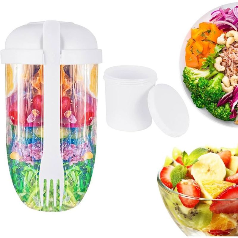 GENERICO - Vaso Mezclador Porta Ensaladas Frutas Cereales Yogurt con Tenedor