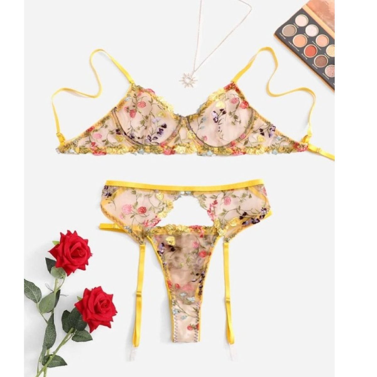 UNIVERSAL - Conjunto de lenceria con encaje bordado sexy