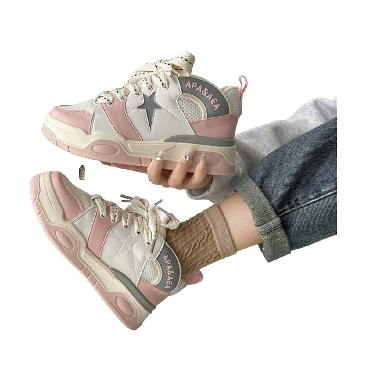 GENERICO - Zapatillas 20227-1 talla 37US crema con rosado para mujer