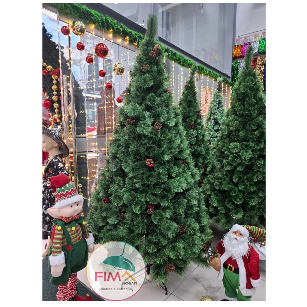 GENERICO - Árbol de Navidad verde 2.4 m frondoso con piñas y cerezas decorativas