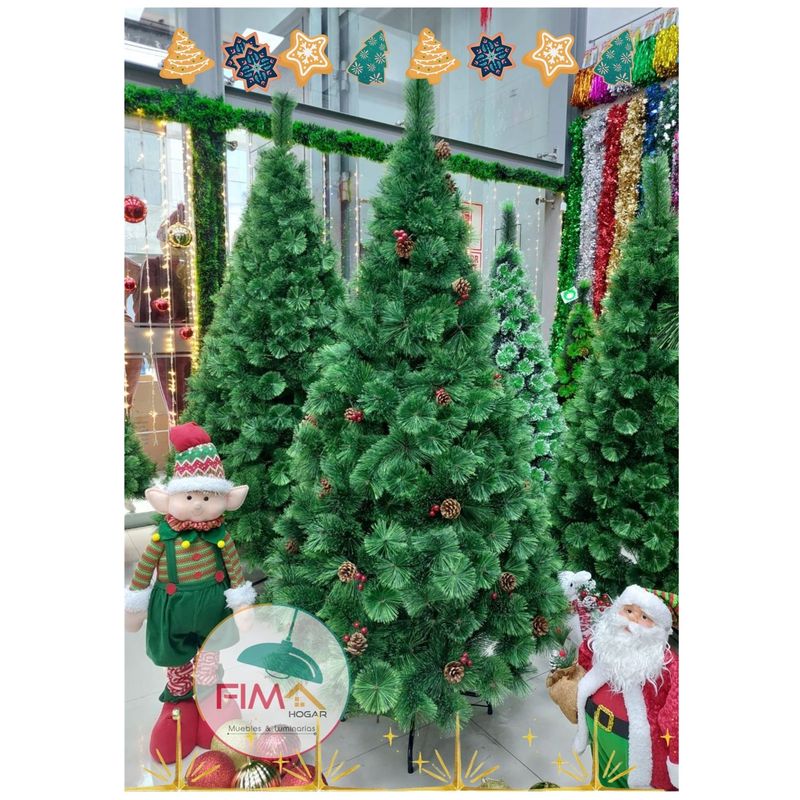 GENERICO - Árbol de Navidad verde 1.8 m frondoso con piñas y cerezas decorativas