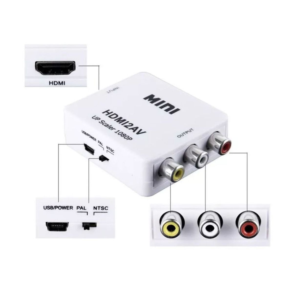 GENERICO - Adaptador Convertidor HDMI a RCA AV 1080p HD PAL NTSC