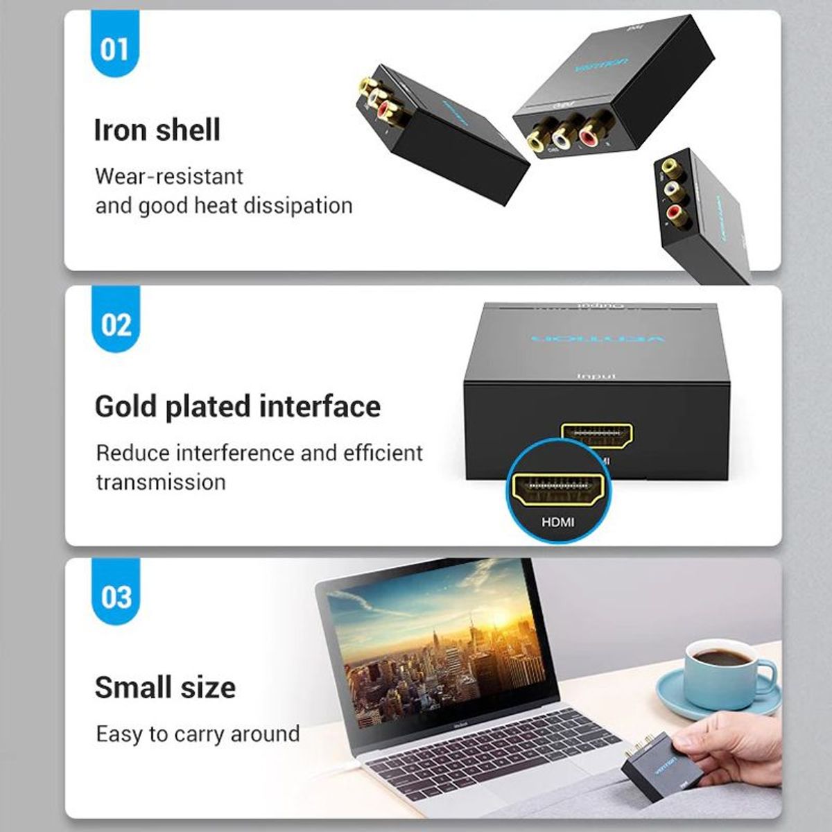 VENTION - Adaptador Convertidor Vention HDMI a RCA AV 1080p Full HD