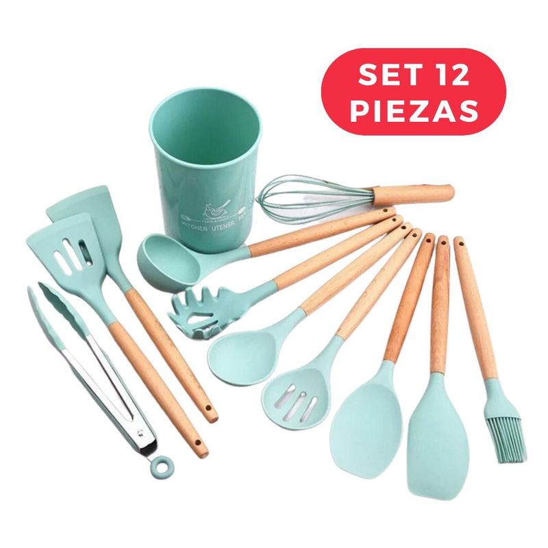 OEM - Set 12 Piezas de Utensilios de Silicona Verde
