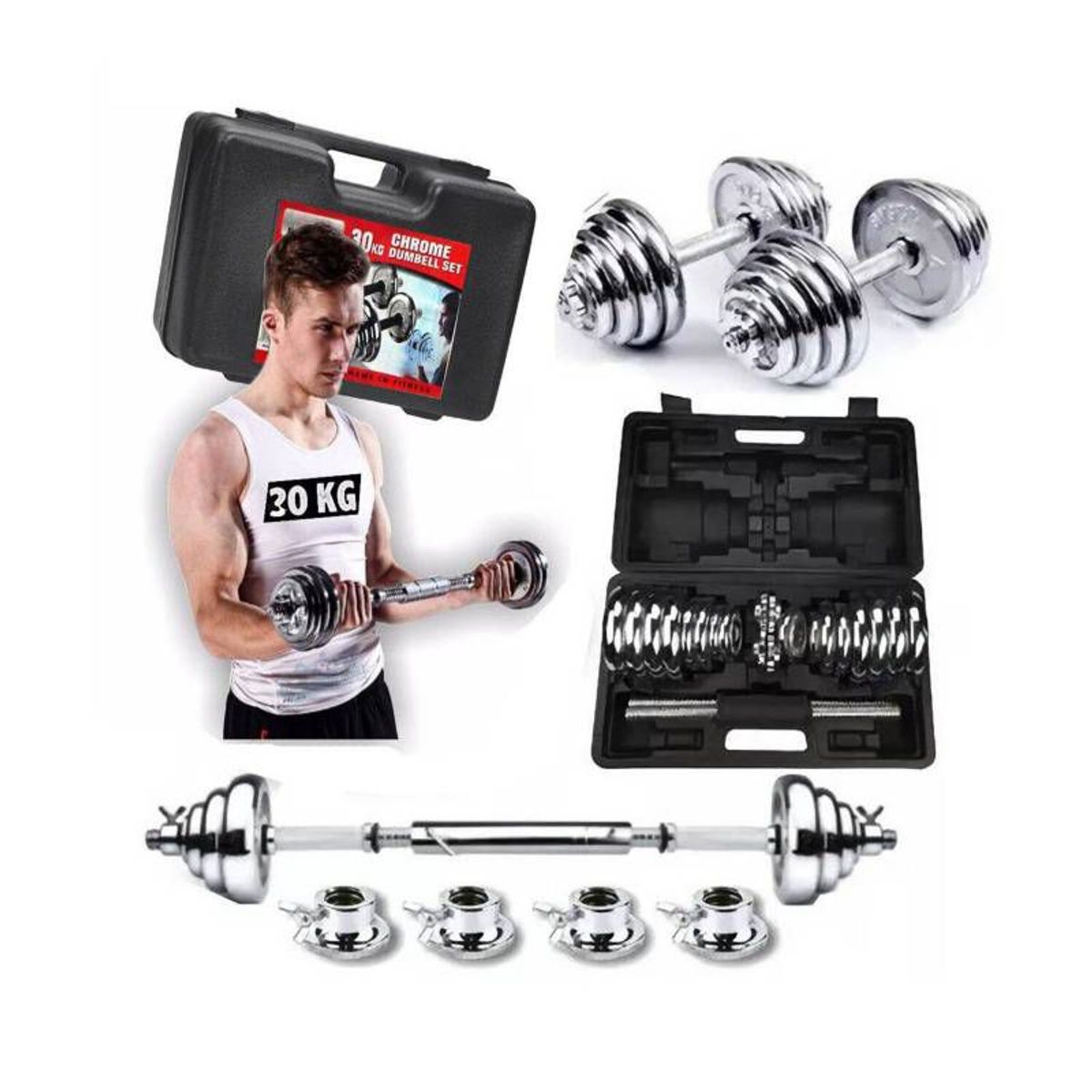 YORK - Set de Pesas Mancuernas 30Kg Barra Adaptadora