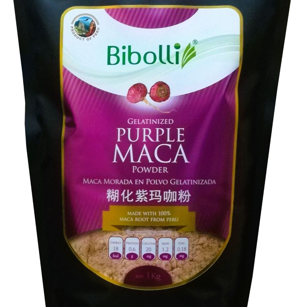 BIBOLLI - Harina de Maca Morada Gelatinizada de 1 Kilo