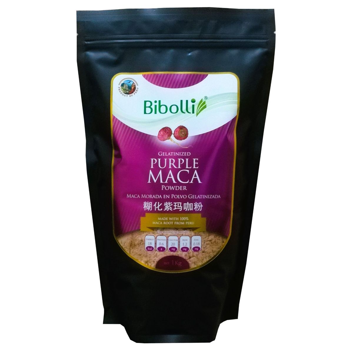 BIBOLLI - Harina de Maca Morada Gelatinizada de 1 Kilo