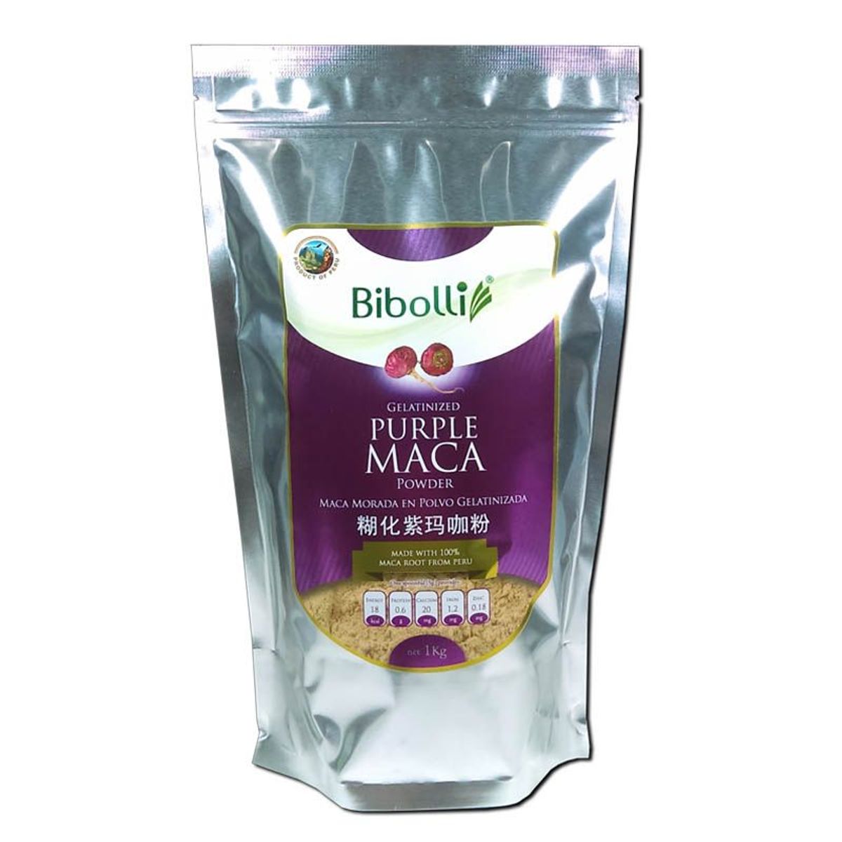 BIBOLLI - Harina de Maca Morada Gelatinizada de 1 Kilo