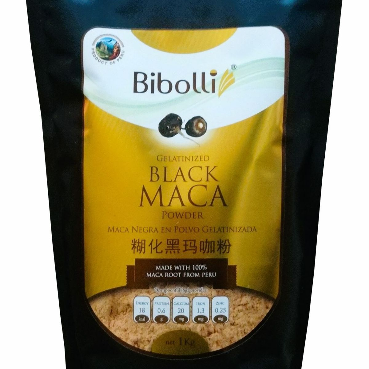 BIBOLLI - Harina de Maca Negra Gelatinizada de 1 Kilo
