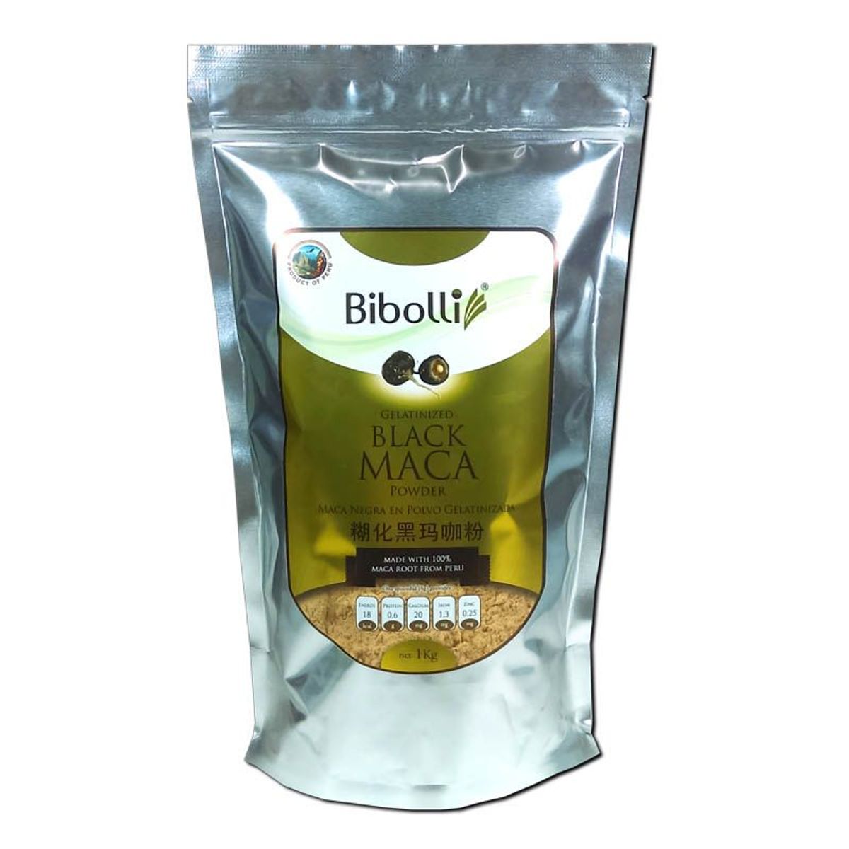 BIBOLLI - Harina de Maca Negra Gelatinizada de 1 Kilo