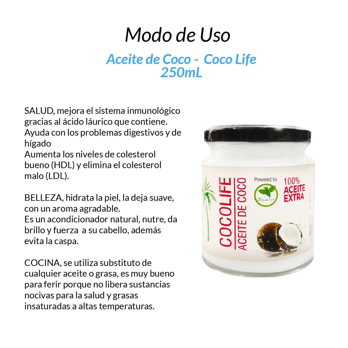 GENERICO - Coco Life - Aceite de Coco x 250 ml