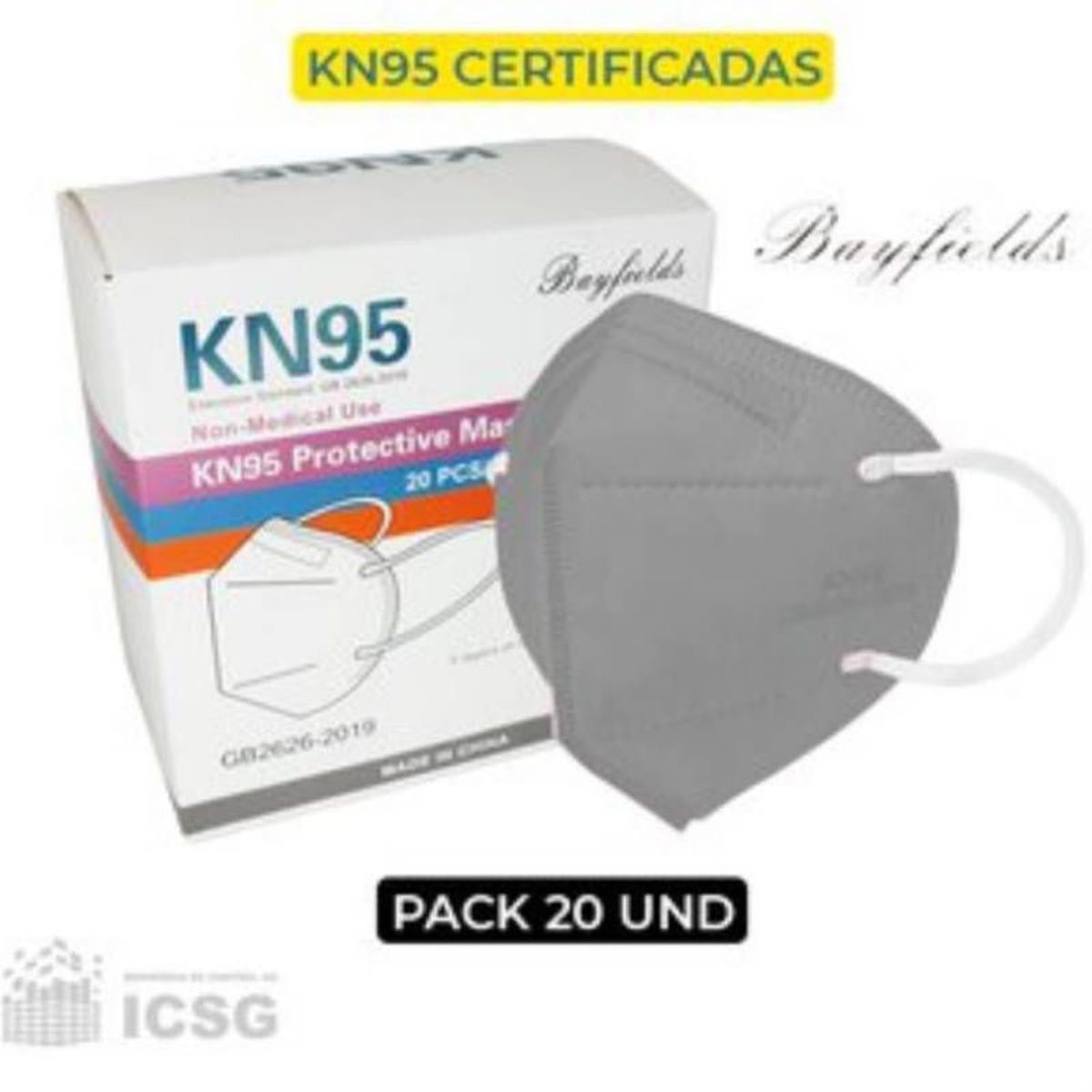 GENERICO - Mascarilla Mate Negro KN95 Certificadas x20 unidades