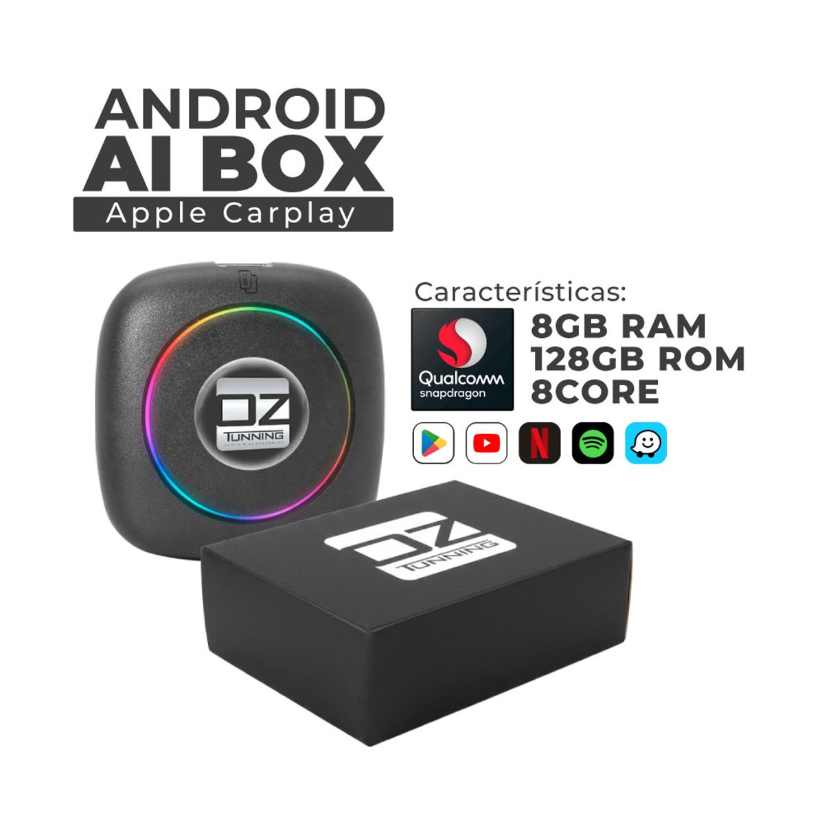 OZ TUNNING - Convertidor Android Ai Box Apple Carplay Inalámbrico Cable 8GB 128GB Snapdragon 8 Core