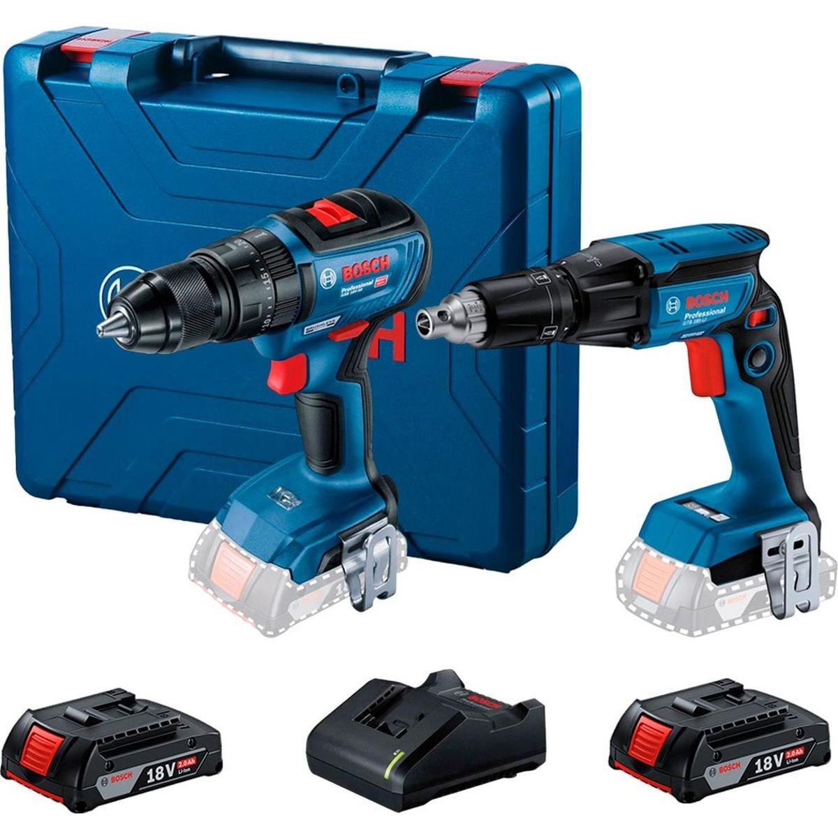 BOSCH - Atornillador para Drywall Bosch GTB185 2BAT+GSB 18V-50