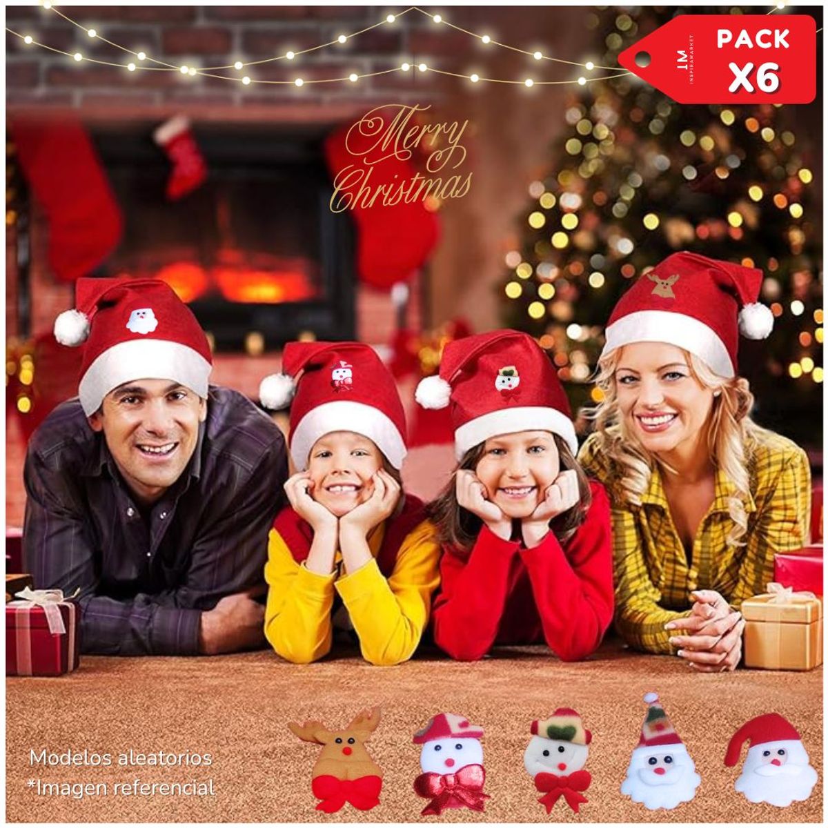 GENERICO - Gorro navideño diseños aleatorios pack x 6