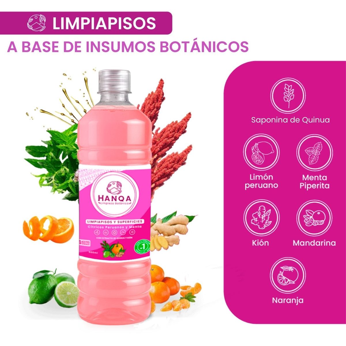 HANQA - Limpiapisos Líquido HANQA Cítricos Peruano y Menta 900Ml