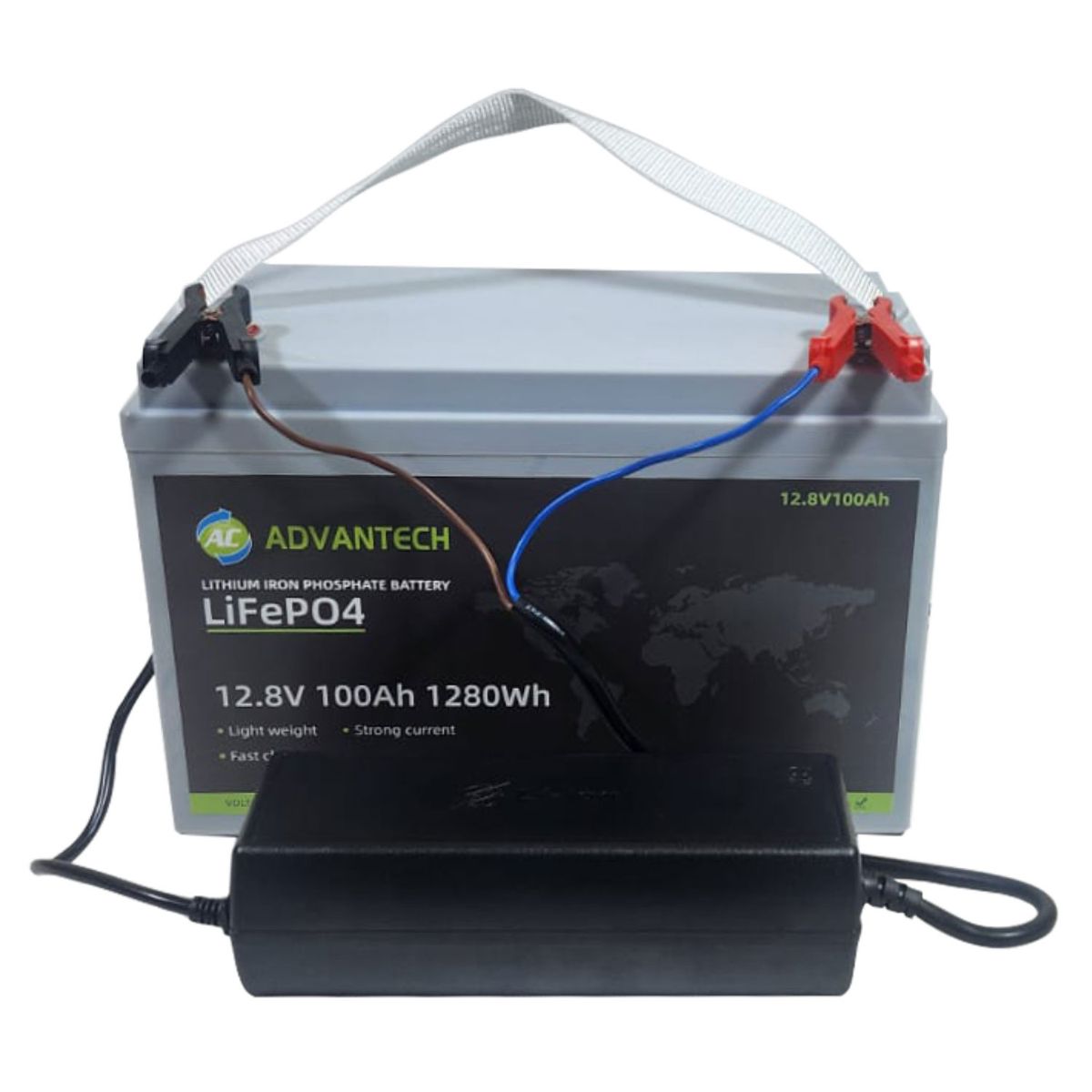 ADVANTECH - Batería Lifepo4 12V 100Ah con BMS incluye Cargador 14-6V 30A