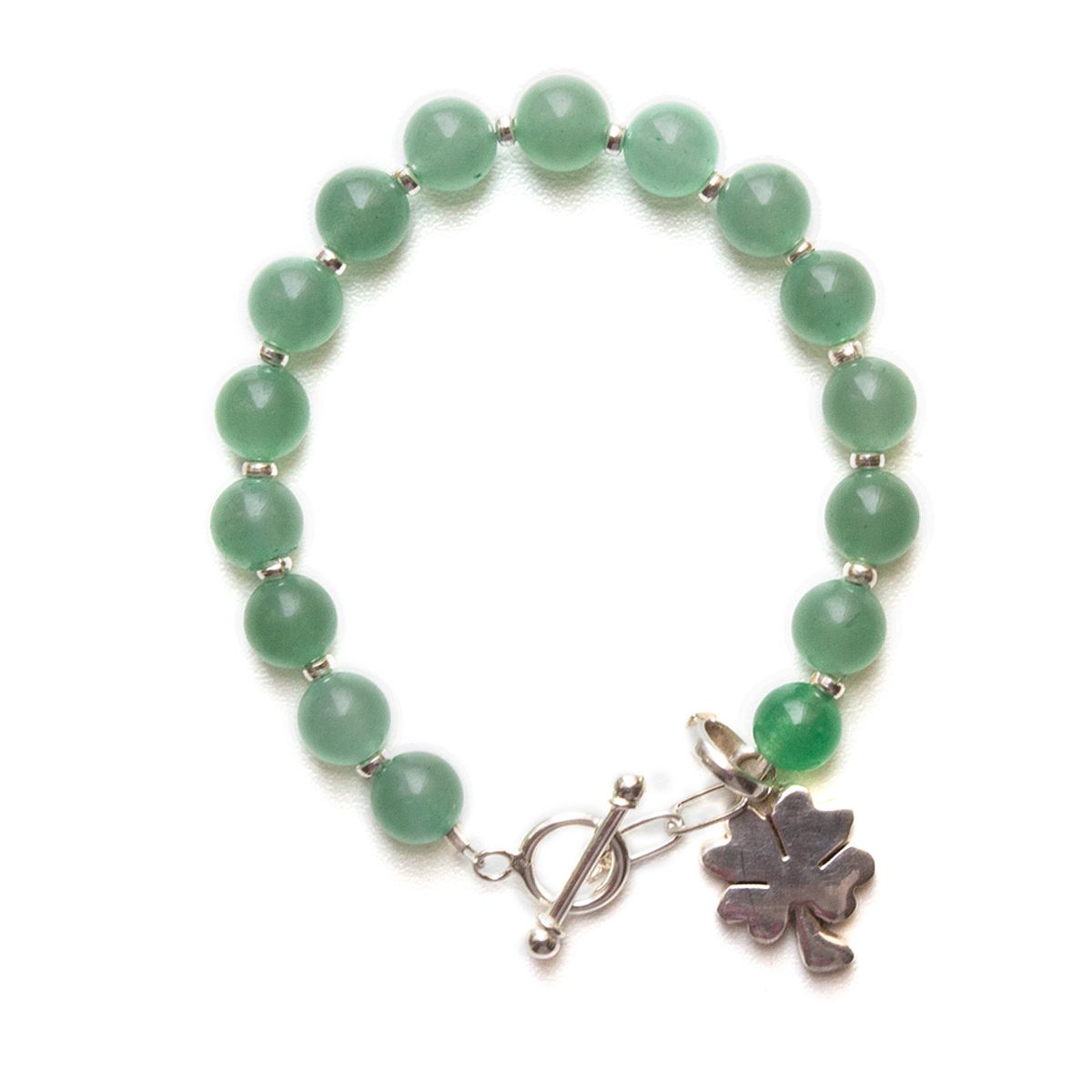 GENERICO - Pulsera Jade en Plata 1Ley con Dije Trebol