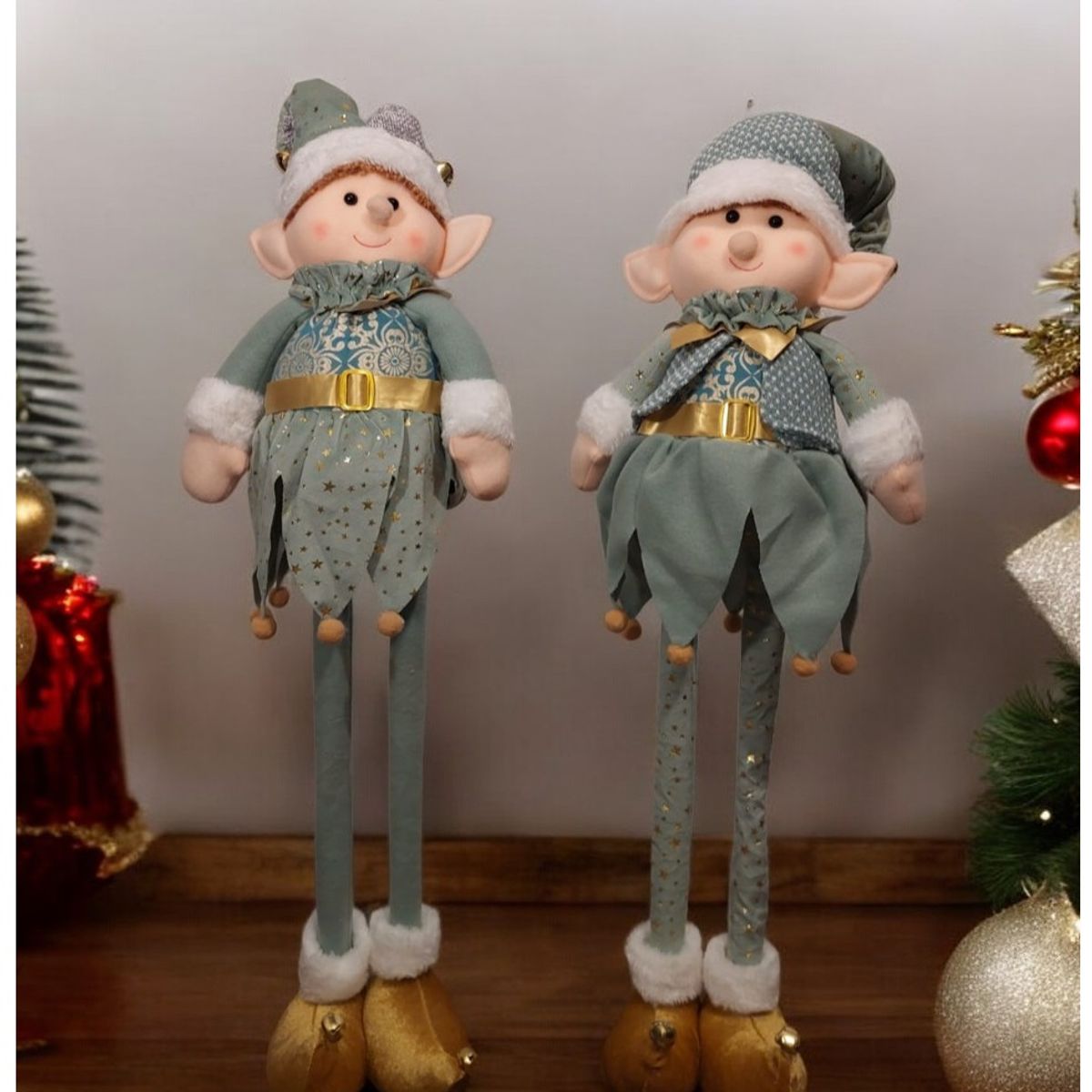 GENERICO - Set 2 Muñecos duendes patilargas de navidad verde 80 cm