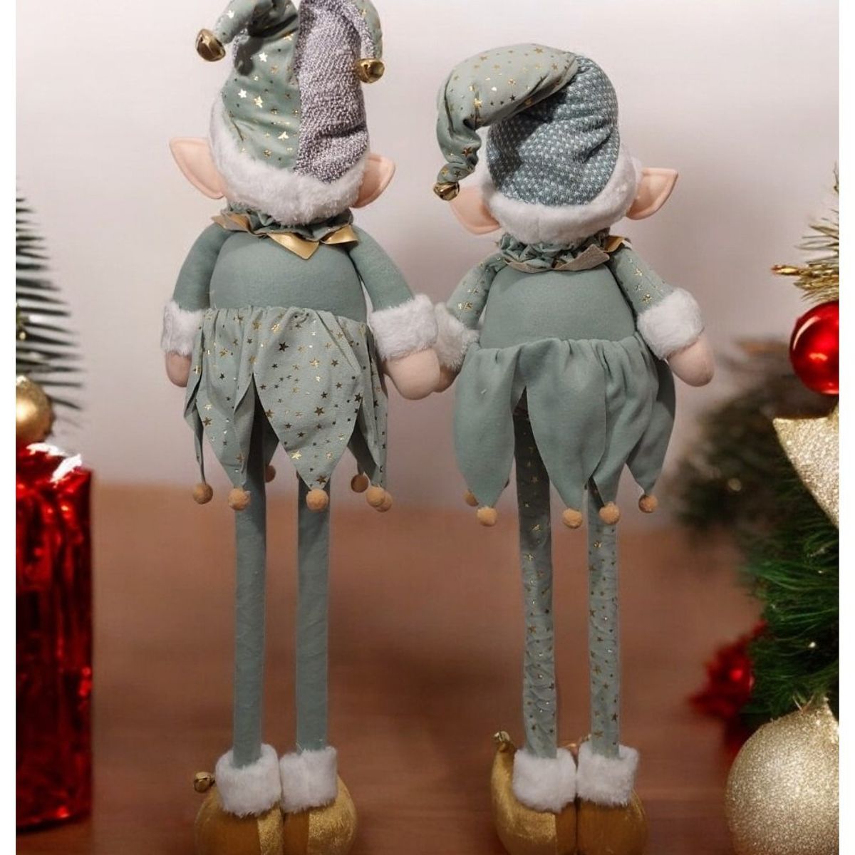 GENERICO - Set 2 Muñecos Duendes Patilargas De Navidad Verde Jade 80 Cm