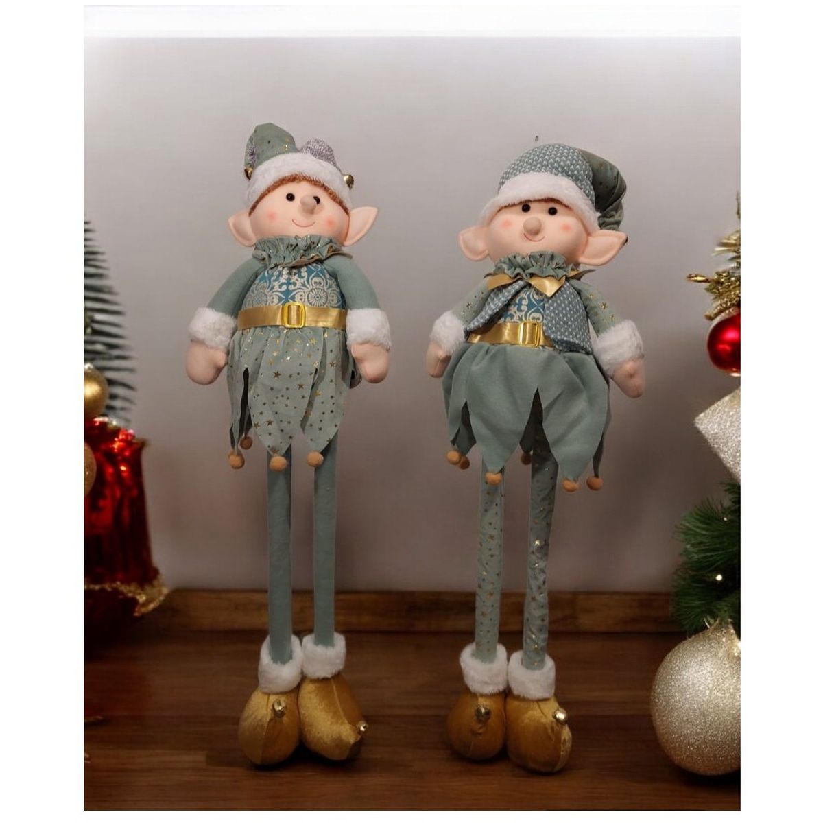 GENERICO - Set 2 Muñecos Duendes Patilargas De Navidad celeste 80 Cm