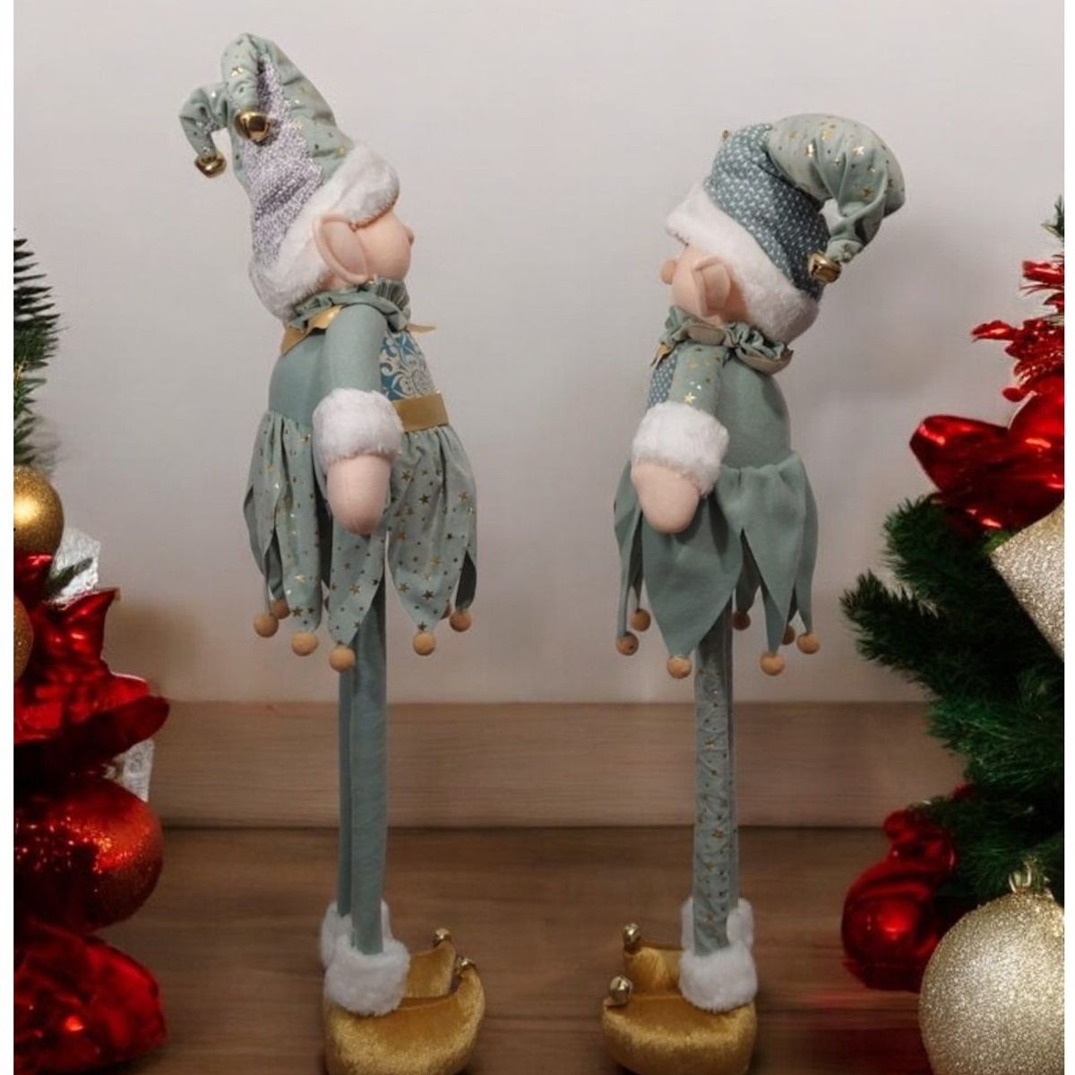 GENERICO - Set 2 Muñecos Duendes Patilargas De Navidad celeste 80 Cm