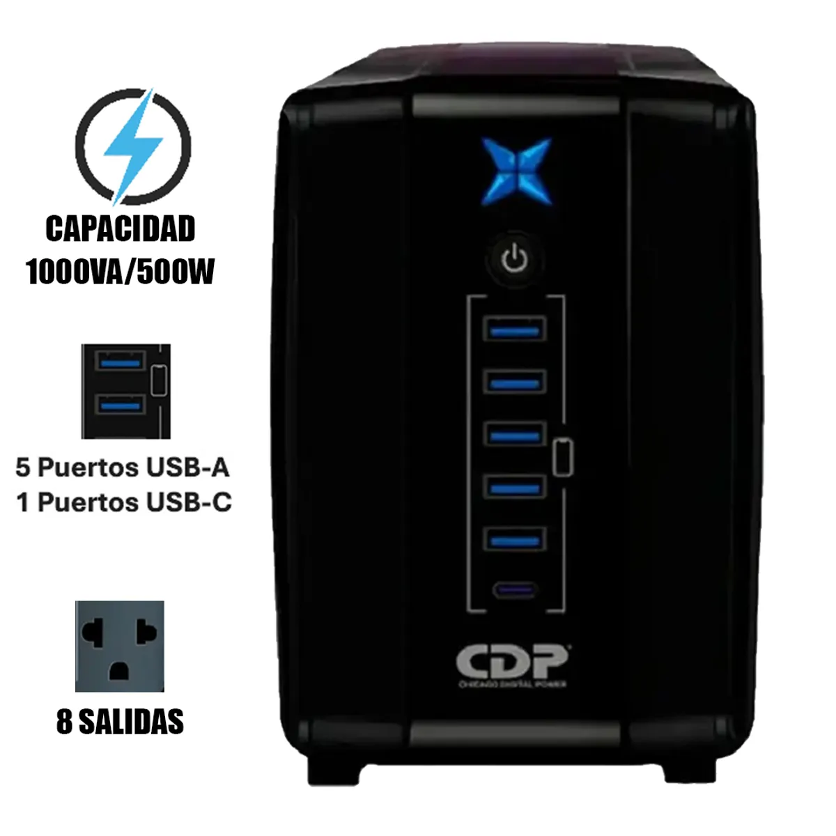 CDP - ESTABILIZADOR UPS CDP R-UPR1008I 1000VA/500W AUTONOMIA 40 MIN BLACK