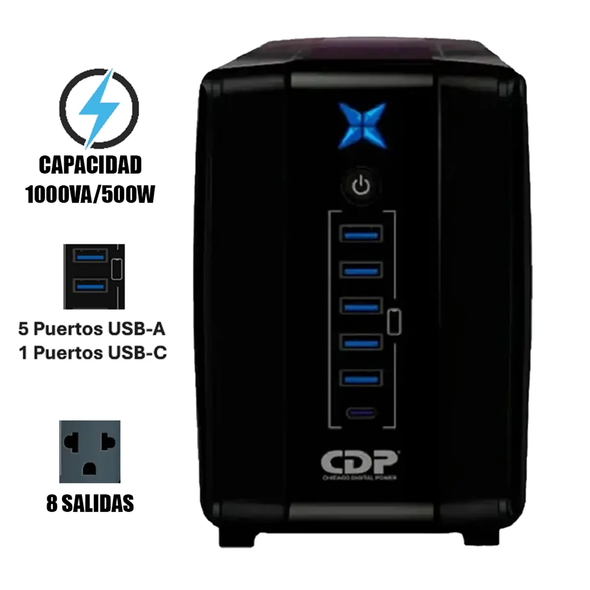 CDP - ESTABILIZADOR UPS CDP R-UPR1008I 1000VA/500W AUTONOMIA 40 MIN BLACK