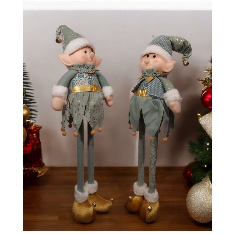 GENERICO - Set 2 Muñecos Duendes Patilargas De Navidad Verde Jade 80 Cm