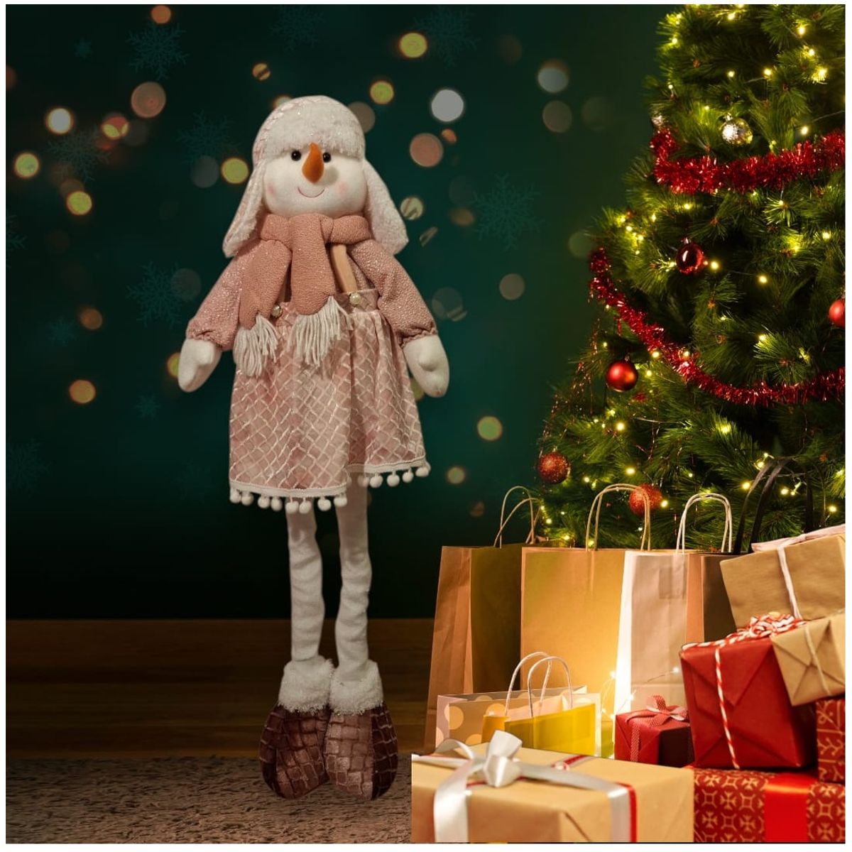 GENERICO - Muñeco de navidad patilarga nieve rosado 80 cm