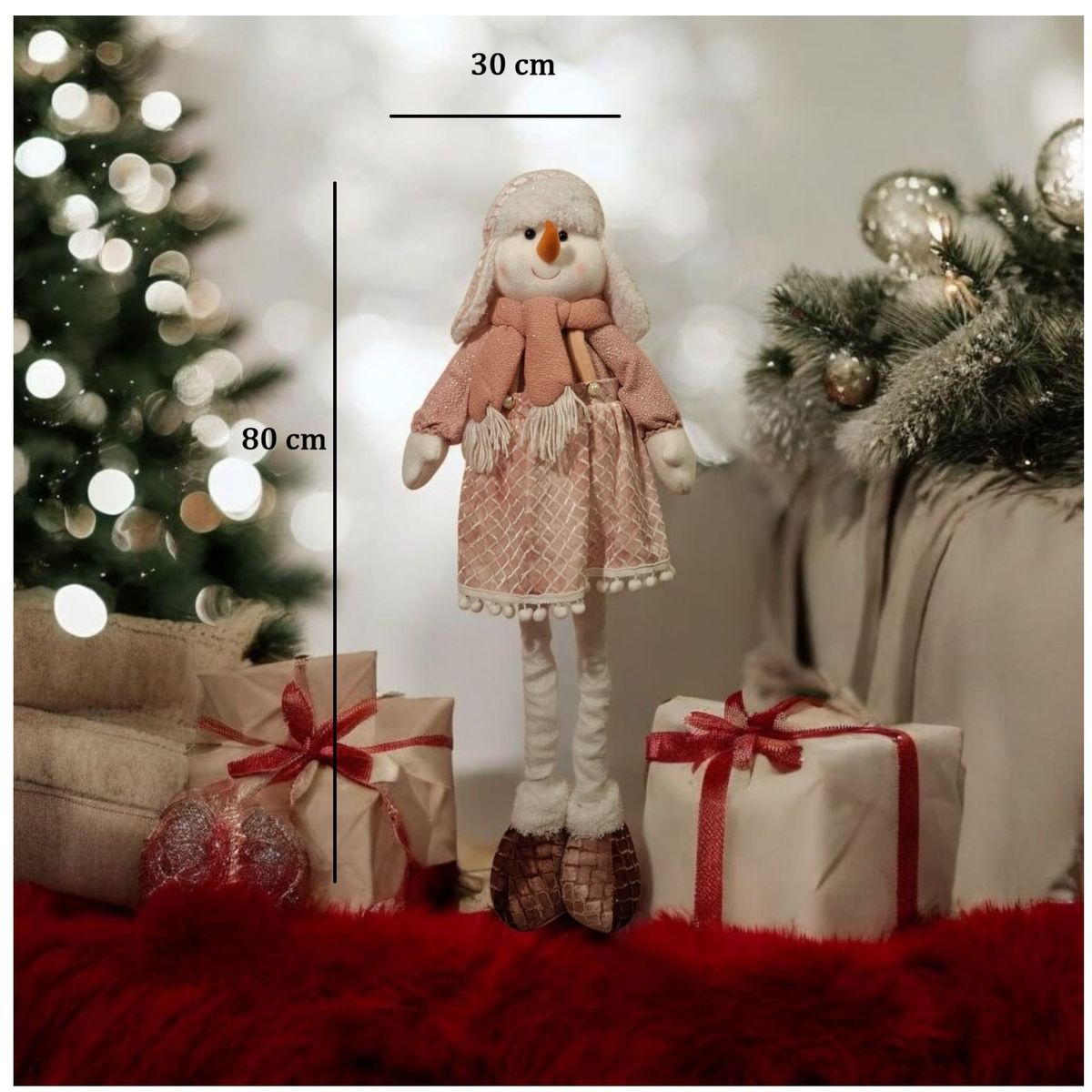 GENERICO - Muñeco de navidad patilarga nieve rosado 80 cm