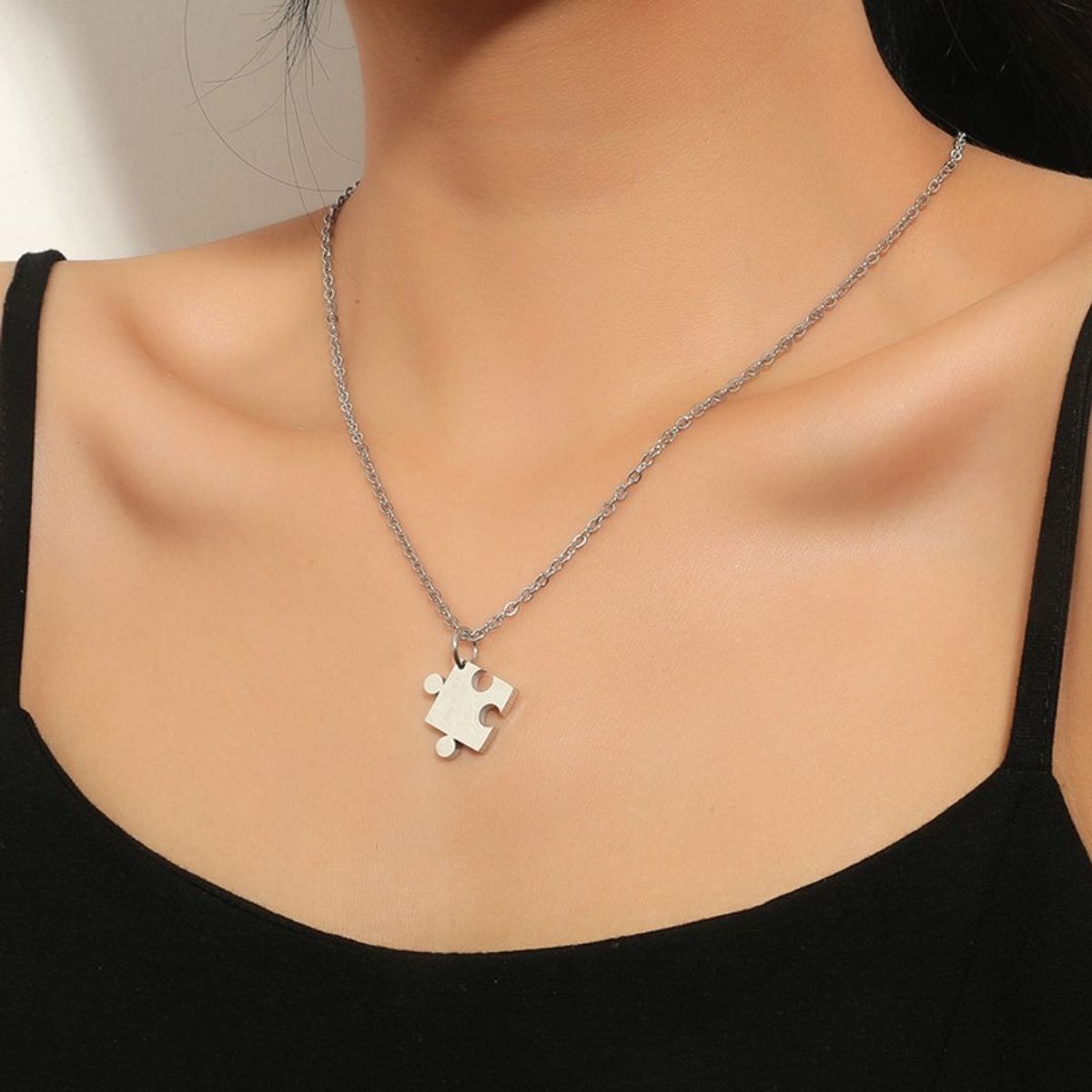 GENERICO - Collar para parejas rompecabezas de acero inoxidable