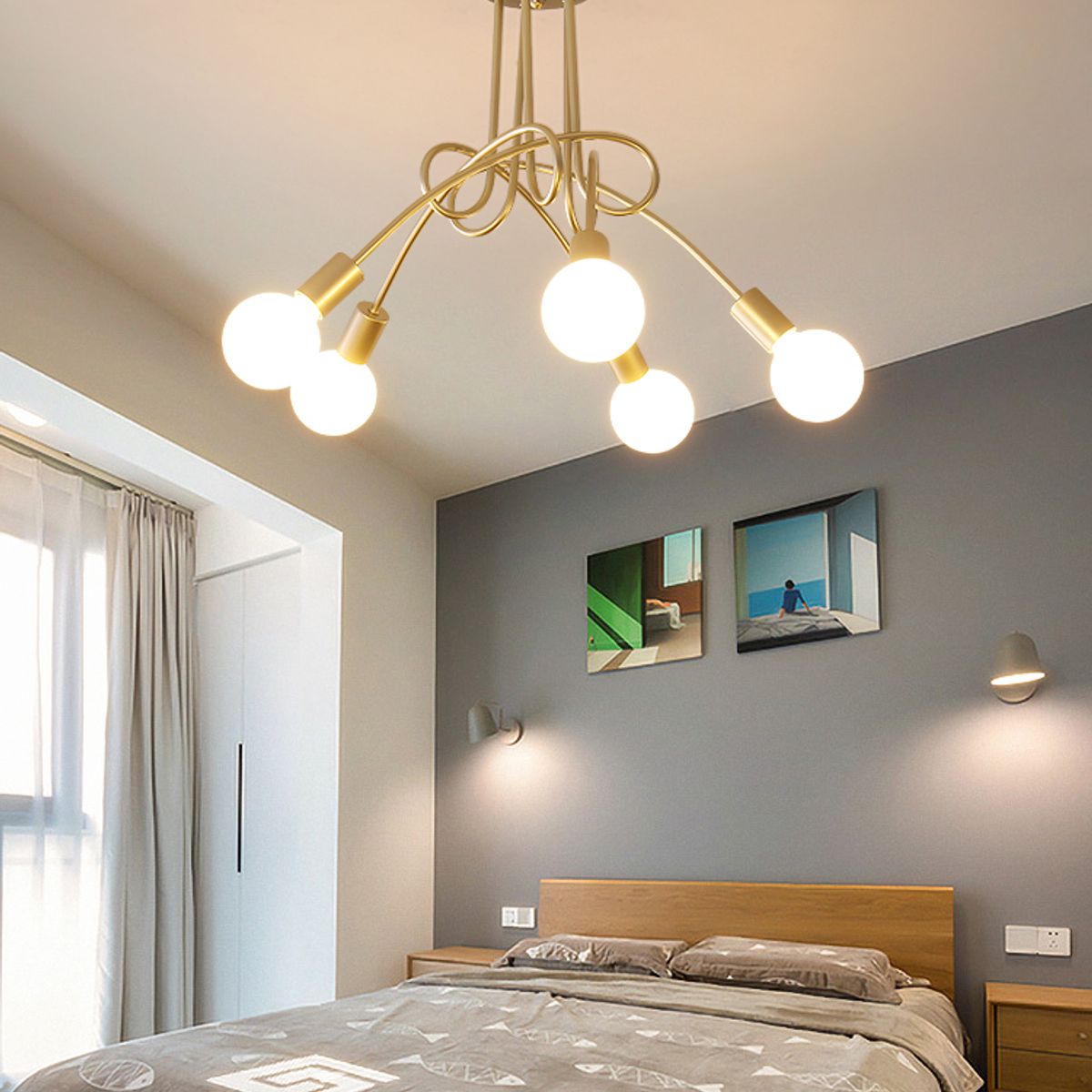 GENERICO - Lámpara colgante modelo araña color dorado Incluye cinco focos