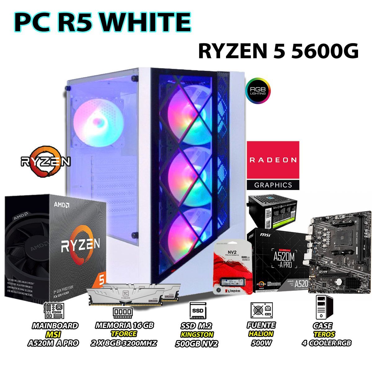AMD - Pc Gamer Amd Ryzen 5 5600G 16Gb Ram 500Gb Ssd