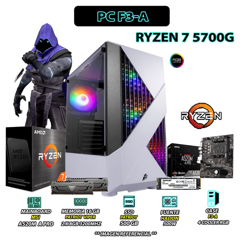 AMD - Computadora PC Ryzen 7 5700G RAM 16GB DISCO 500GB SSD CON GRAFICOS AMD RADEON