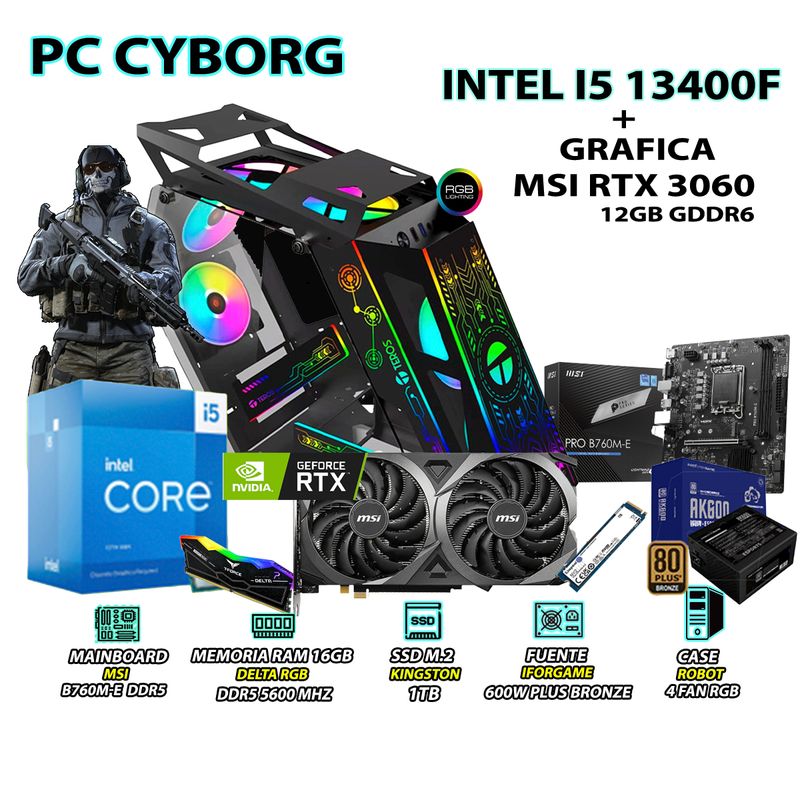INTEL - Computadora Gamer Strike Core i5 13400F RAM DDR5 16GB SSD 1TB RTX 3060 12GB