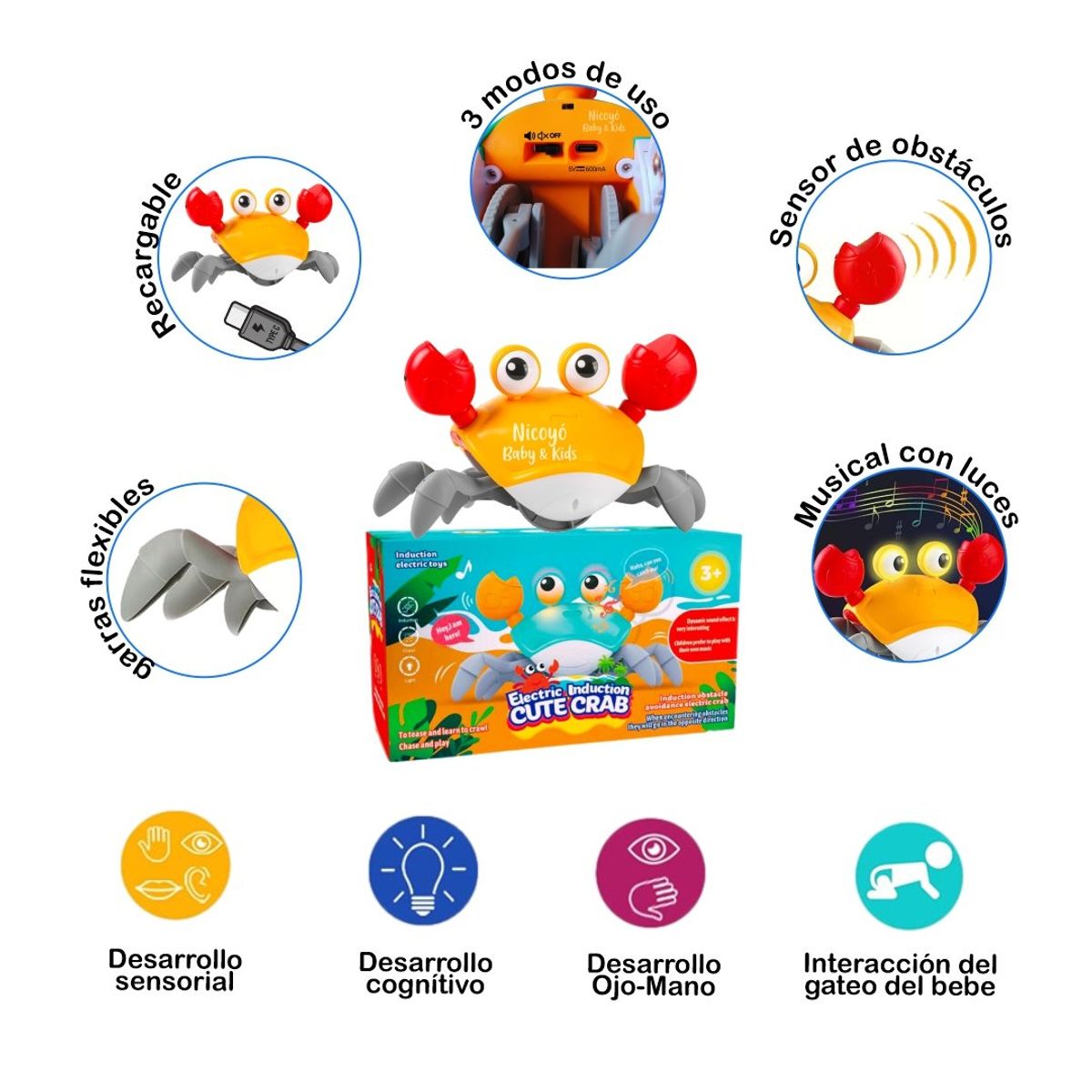 KIDS - Cangrejo Bailarín Recargable con Luces y Música - Naranja