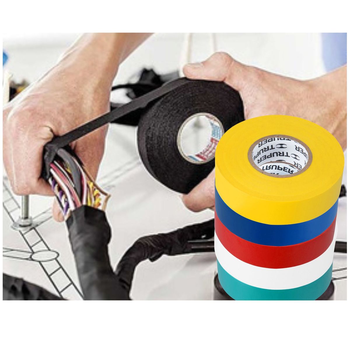 TRUPER - Kit cinta aislante 6 colores, 19mm x 9m