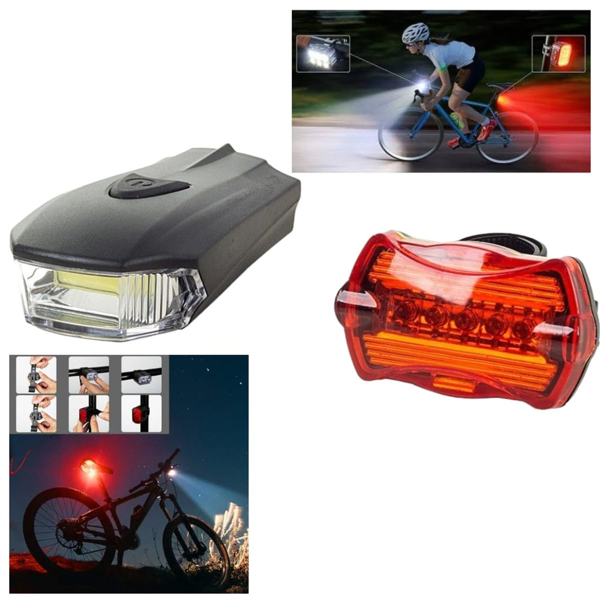 OEM - Pack 2 en 1 Luz LED Delantera y Trasera para Bicicleta Recargable