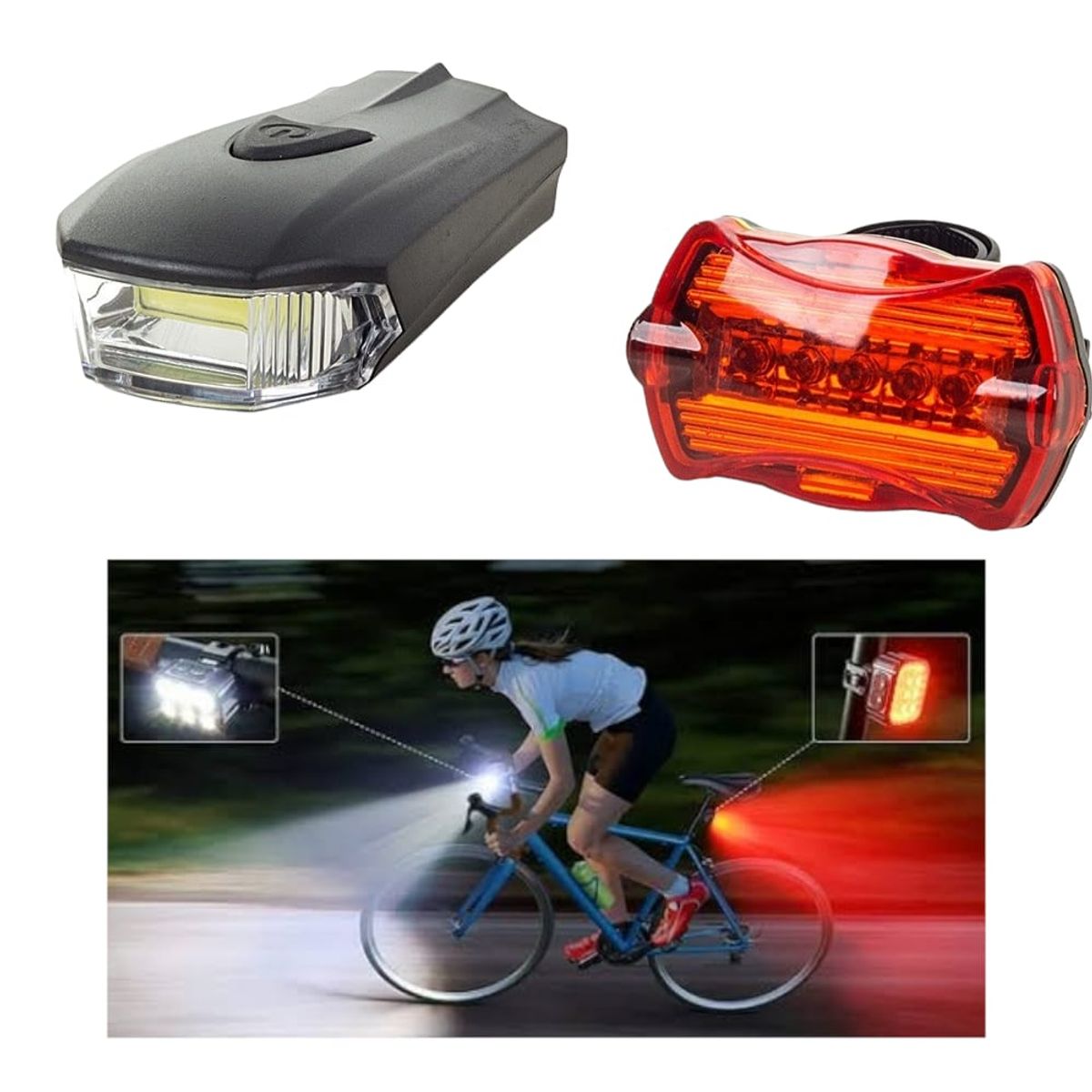OEM - Pack 2 en 1 Luz LED Delantera y Trasera para Bicicleta Recargable