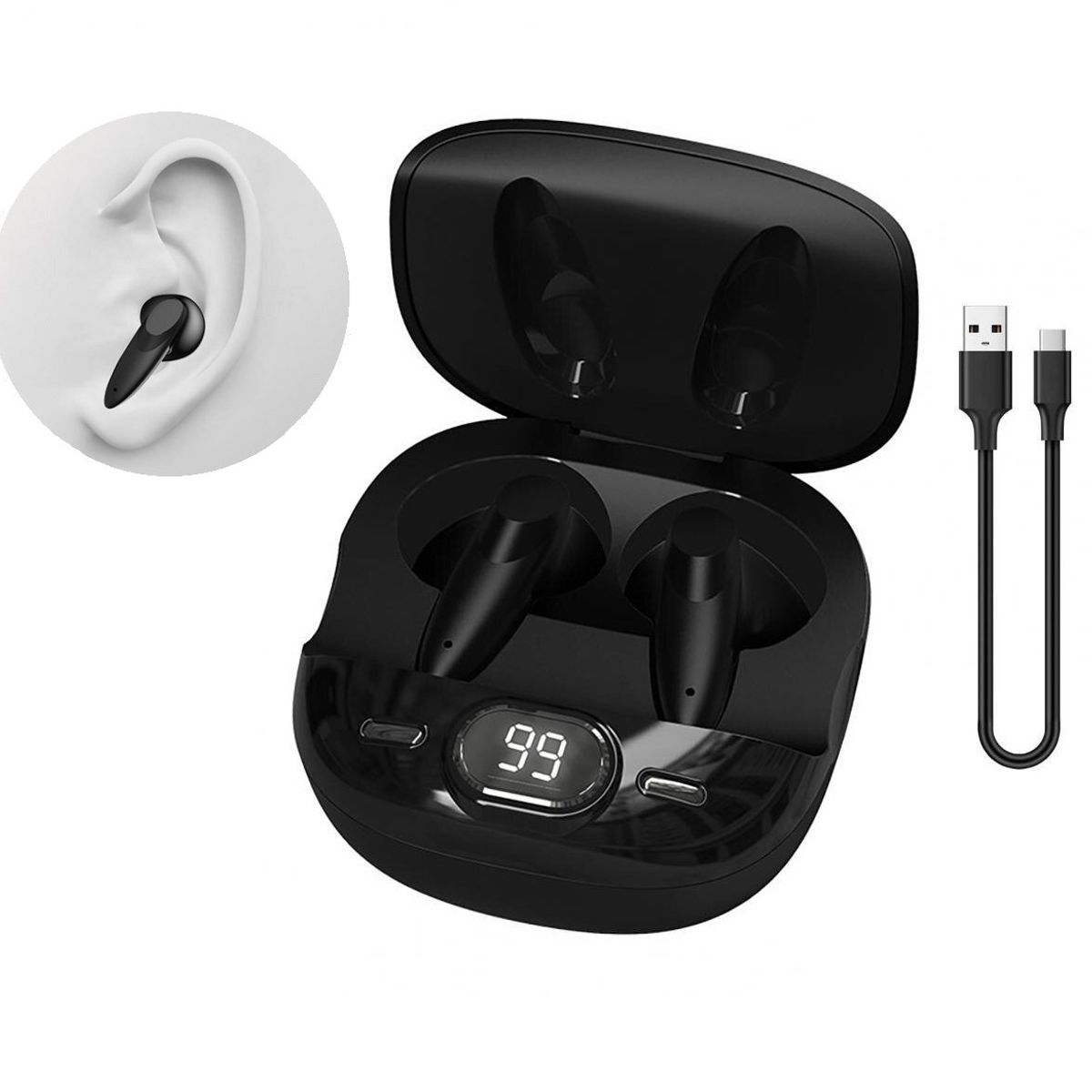 GENERICO - Audífonos color negro Bluetooth  5.2  hasta 10m