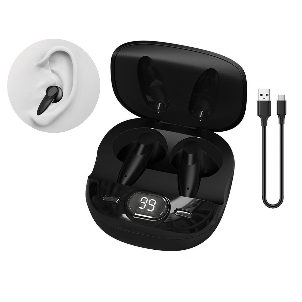 GENERICO - Audífonos color negro Bluetooth  5.2  hasta 10m