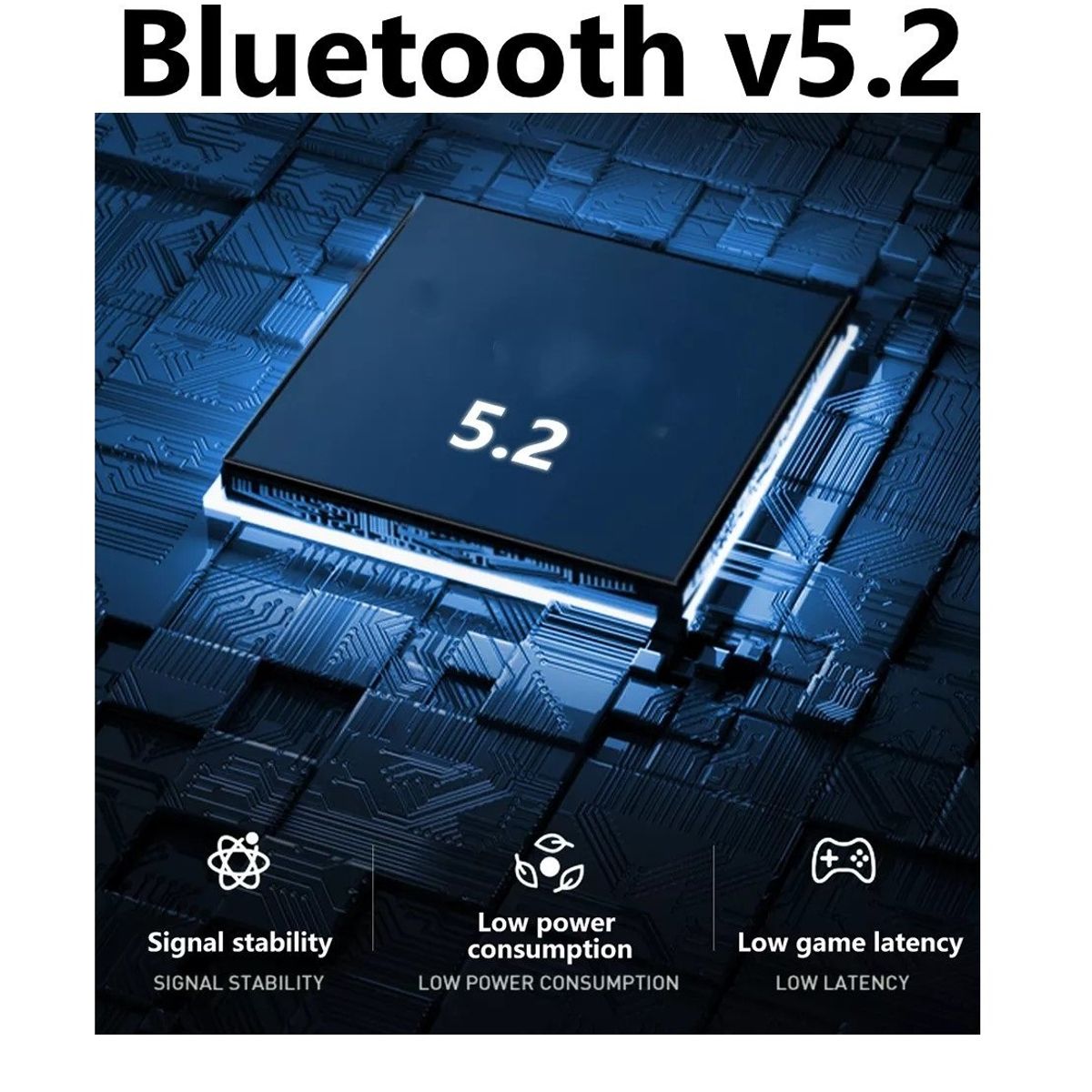 GENERICO - Audífonos color negro Bluetooth  5.2  hasta 10m