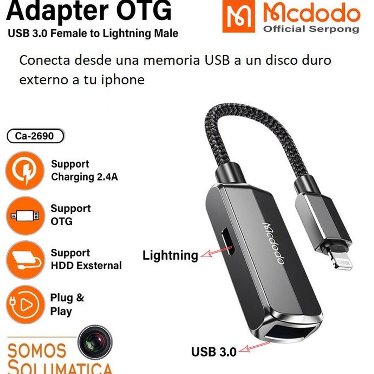MCDODO - Adaptador OTG Usb 3.0 a Lightning - Para Iphone y Disco Duro - Mcdodo